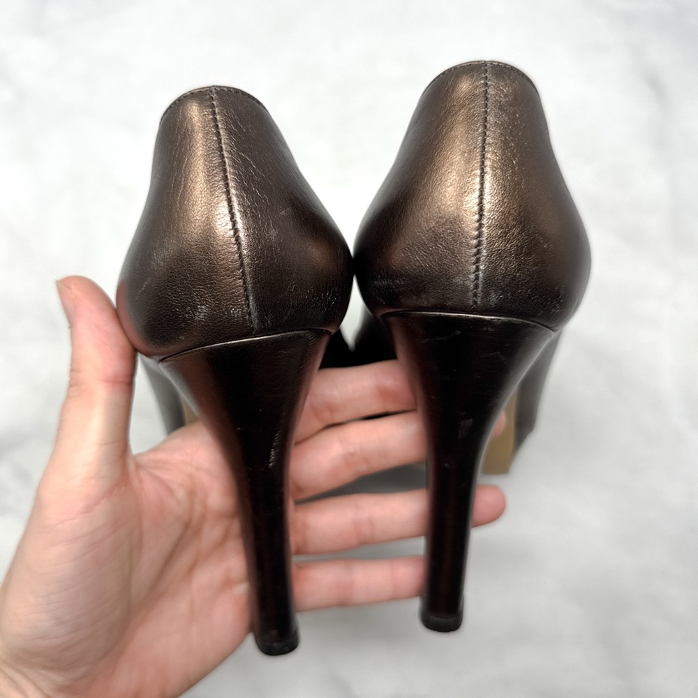 GUCCI Vintage Y2K Hollywood Horsebit Metallic Leather Platform Pump Heels Bronze - Picture 8 of 16